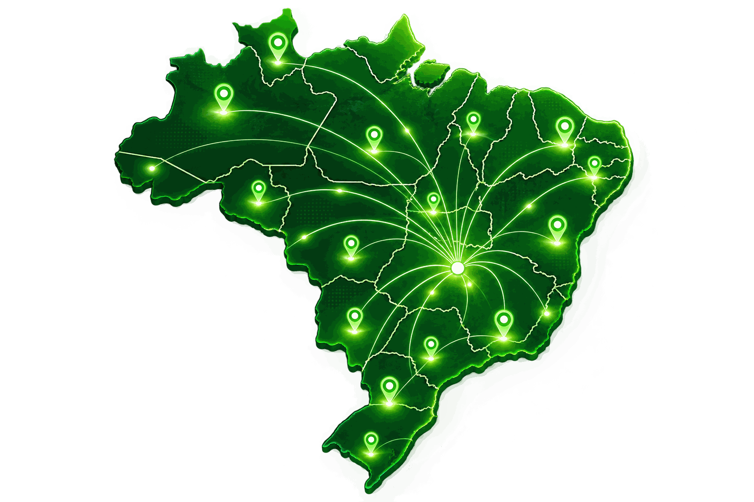 Mapa do Brasil representando a atuação nacional da Salutti Empresarial, com pontos de atendimento em todo o território